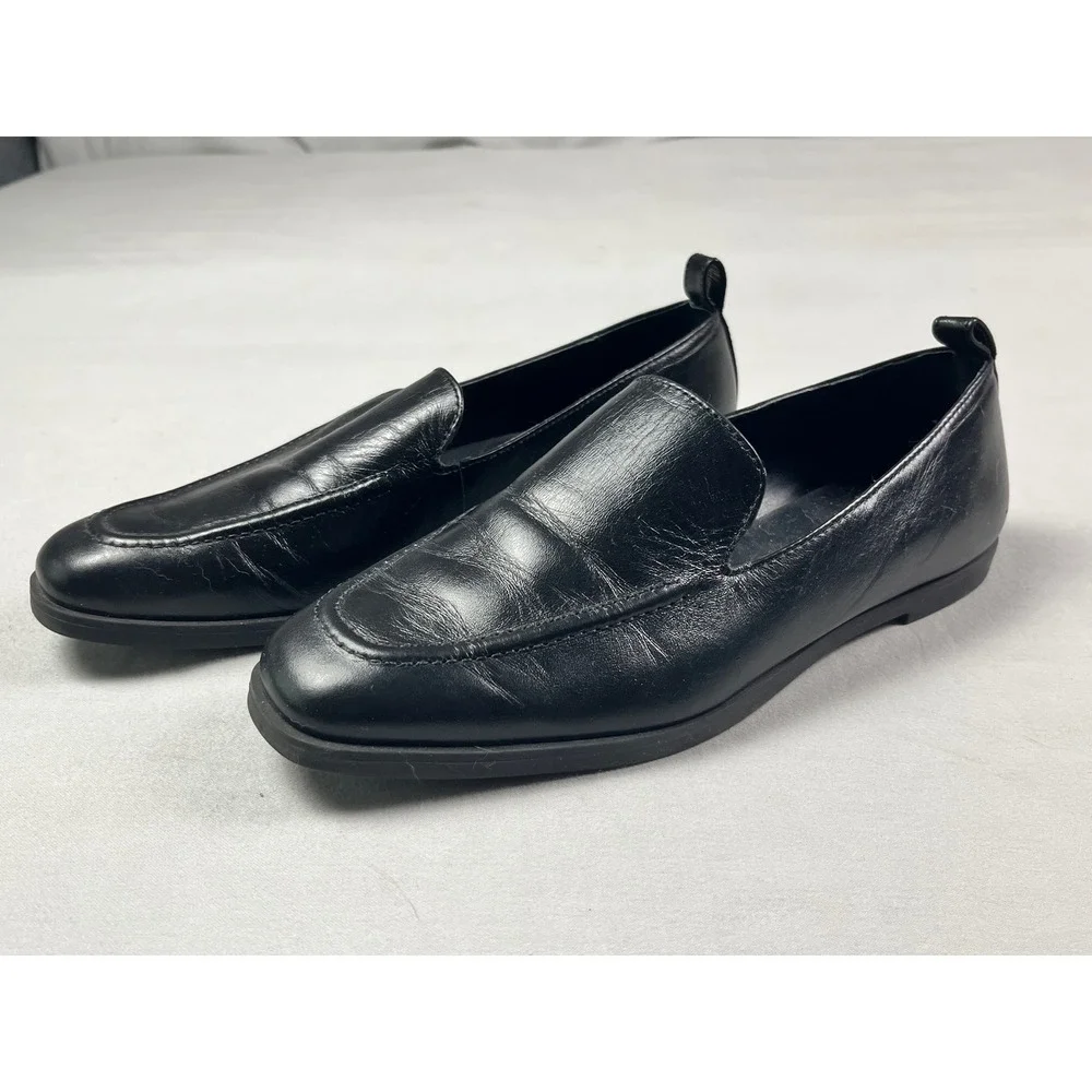 GB Gianni Bini Flip Side Black Leather Loafers Womens 6M Slip On Flat Shoes